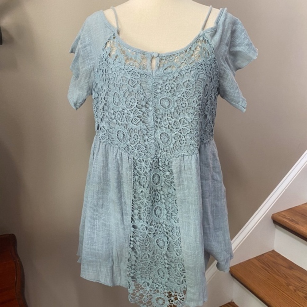 Blu Pepper Crochet Blue swing Top M - Picture 5 of 8